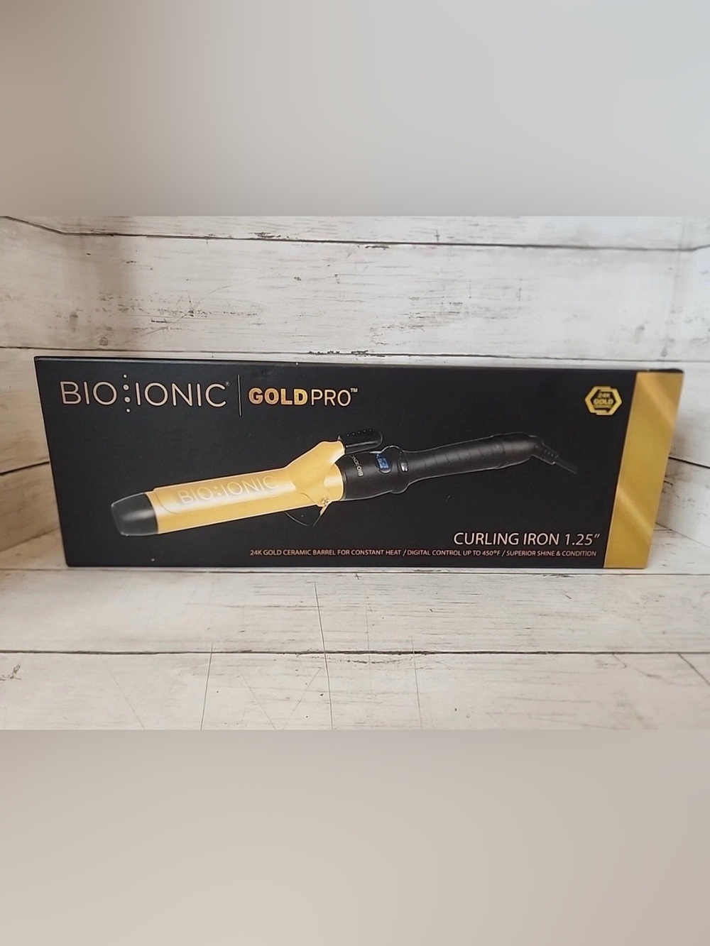 BIO IONIC Goldpro 1.25" Hair Curling Iron 24 kt Ceramic Wand Black / Gold Womens